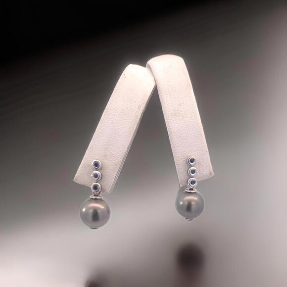 Tahitian Pearl & Sapphire Earrings 14k Gold 9.46 mm Certified $1,790 111301 - Picture 9 of 12